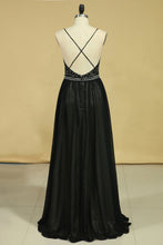 Load image into Gallery viewer, 2024 Spaghetti Straps Open Back Prom Dresses Chiffon With Applique And Beads