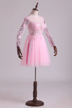 Load image into Gallery viewer, 2024 Bateau Homecoming Dresses A Line With Embroidery &amp; Beads Tulle Mini