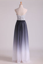 Load image into Gallery viewer, 2024 Gradient Color Sweetheart Prom Dresses A Line Chiffon Floor Length With Applique