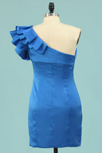 Load image into Gallery viewer, 2024 One Shoulder Pleated Neckline Column Satin Prom Dress Short/Mini Elegant