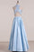 2024 Two Pieces Prom Dresses Satin With Applique Floor Length Lace Bodice