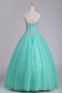 2022 Ball Gown Sweetheart Tulle Quinceanera Dresses Floor Length Lace Up