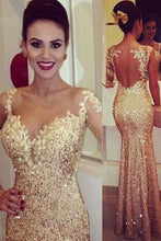 Load image into Gallery viewer, 2024 Scoop Mermaid Prom Dresses Sequins With Applique Floor Length Long Sleeves