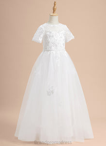 Girl - Flower Girl Dresses Brooklynn Ball-Gown/Princess Lace/Beading/Sequins Flower Sleeves Scoop Dress Neck With Tulle Floor-length Short