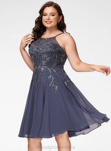 Load image into Gallery viewer, Jeanie Chiffon Prom Dresses With A-Line Scoop Lace Knee-Length Appliques
