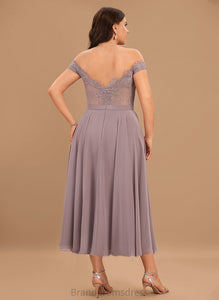 Priscilla Off-the-Shoulder Lace Dress Beading With A-Line Tea-Length Homecoming Chiffon Homecoming Dresses