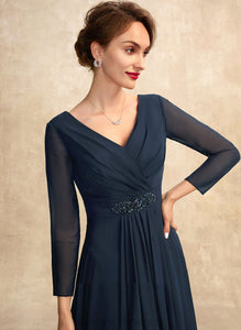 With the Bow(s) Dress Asymmetrical of Bride Mother of the Bride Dresses Chiffon Mother A-Line Beading Alani Ruffle V-neck