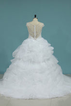 Load image into Gallery viewer, 2024 A Line V Neck Wedding Dresses Organza With Beading Chapel Train