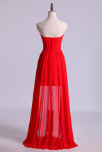 Load image into Gallery viewer, 2024 Red High Low Sweetheart A Line Pleated Bodice Flowing Chiffon Skirt