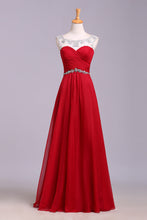 Load image into Gallery viewer, Super Beaded Neckline V Back Mesh Illusion Prom Dresses Sweep Train
