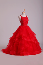 Load image into Gallery viewer, 2022 Red Scoop Ball Gown Tulle Floor Length With Beading