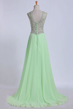 Load image into Gallery viewer, 2024 V-Neck Prom Dresses A-Line/Princess With Beads Chiffon&amp;Tulle