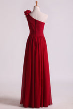 Load image into Gallery viewer, 2022 One Shoulder Bridesmaid Dresses Chiffon With Handmade Flower Burgundy/Maroon