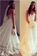 Load image into Gallery viewer, Boho Sweetheart Appliques A Line Ivory Wedding Dress, Beach Wedding Dress
