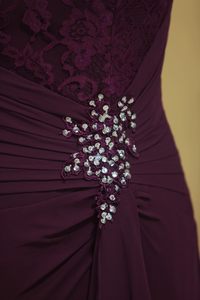 2024 Plus Size A Line Mother Of The Bride Dresses Open Back Chiffon With Beads And Ruffles Grape