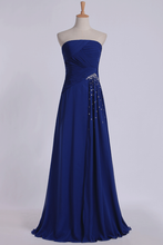 Load image into Gallery viewer, 2022 Classic Prom Dresses Strapless A Line Chiffon Floor Length With Ruffles And Beads