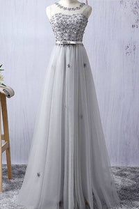 2024 Elegant Evening Dresses A-Line Scoop Floor-Length Tulle Zipper Back
