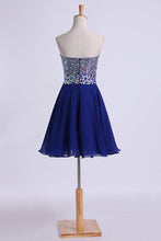 Load image into Gallery viewer, 2024 Homecoming Dress Dark Royal Blue Beaded Sweetheart Short/Mini A Line/Princess Chiffon