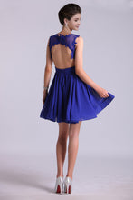 Load image into Gallery viewer, 2024 Hot Selling Homecoming Dresses Scoop A-Line Short/Mini Chiffon Dark Royal Blue