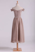 Load image into Gallery viewer, 2024 Off The Shoulder Bridesmaid Dresses A-Line Tea Length Chiffon