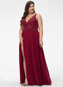 Floor-Length V-neck Anne Prom Dresses Chiffon A-Line Lace With Sequins