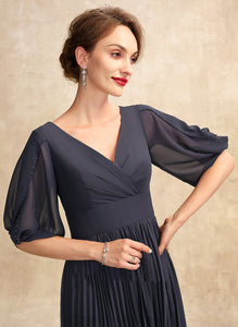 Tea-Length Chiffon V-neck Mother of the Bride Dresses Dress A-Line With Mother of the Katherine Bride Pleated