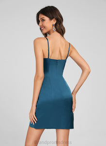 Sidney Satin Homecoming V-neck Dress Club Dresses Ruffle Short/Mini With Bodycon