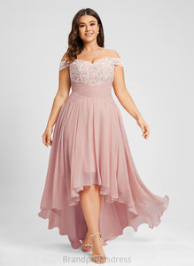 Off-the-Shoulder Asymmetrical Chiffon A-Line Aracely With Pleated Lace Prom Dresses
