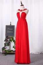 Load image into Gallery viewer, 2024 A Line Prom Dresses Chiffon Scoop With Ruffles And Applique