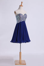 Load image into Gallery viewer, 2024 Homecoming Dress Dark Royal Blue Beaded Sweetheart Short/Mini A Line/Princess Chiffon