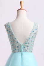 Load image into Gallery viewer, 2024 V Neck Homecoming Dresses Beaded Bodice A Line Short/Mini Tulle And Chiffon