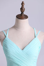 Load image into Gallery viewer, 2024 Prom Dress Spaghetti Straps Chiffon A Line Ruffled Bodice With Criss Crossed Back