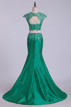 Load image into Gallery viewer, 2022 Two Pieces Bateau Prom Dresses Mermaid Sweep Train With Beading &amp; Applique