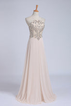 Load image into Gallery viewer, 2022 Spaghetti Straps Beaded Bodice A-Line Chiffon Prom Dresses