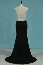 Load image into Gallery viewer, 2024 New Arrival Prom Dress Two Pieces Mermaid With Beading Spandex Slit Sweep Train