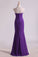 2022 Hot Purple Sweetheart Ruffled Bodice Floor Length Sheath Chifoon Evening Dresses