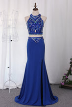 Load image into Gallery viewer, 2024 Two-Piece Scoop Spandex With Beads And Slit Prom Dresses Mermaid