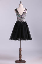 Load image into Gallery viewer, 2024 V-Neck Homecoming Dresses A-Line Short Beaded Bodice Tulle