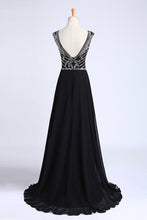 Load image into Gallery viewer, 2022 Prom Dresses A-Line Scoop Dark Navy Blue Long Chiffon Chic Dresses