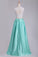 2022 A Line Scoop Two Pieces Open Back Prom Dresses Floor Length Satin