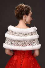 Load image into Gallery viewer, Pretty Faux Fur Wedding Wrap With Beading