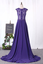 Load image into Gallery viewer, 2024 Scoop Prom Dresses A Line Chiffon With Ruffles And Applique