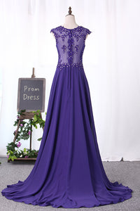 2024 Scoop Prom Dresses A Line Chiffon With Ruffles And Applique