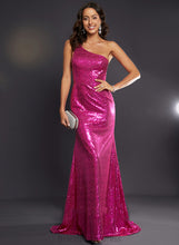 Load image into Gallery viewer, One-Shoulder Sequined Cristal Train Sweep Trumpet/Mermaid Prom Dresses