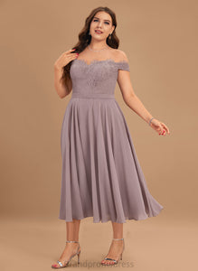 Priscilla Off-the-Shoulder Lace Dress Beading With A-Line Tea-Length Homecoming Chiffon Homecoming Dresses