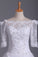 2022 Mid-Length Sleeves Boat Neck Wedding Dresses A Line Tulle With Applique And Beads