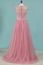 Load image into Gallery viewer, 2024 Scoop Tulle With Beading Prom Dresses A Line Sweep Train