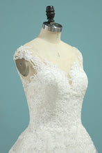 Load image into Gallery viewer, 2024 Cap Sleeve Wedding Dresses A Line Tulle With Applique
