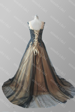 Load image into Gallery viewer, Scoop Prom Dresses A Line Tulle With Applique And Beads Sweep Train