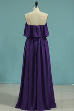 Load image into Gallery viewer, 2024 Chiffon Boat Neck Bridesmaid Dresses A Line Sweep Train